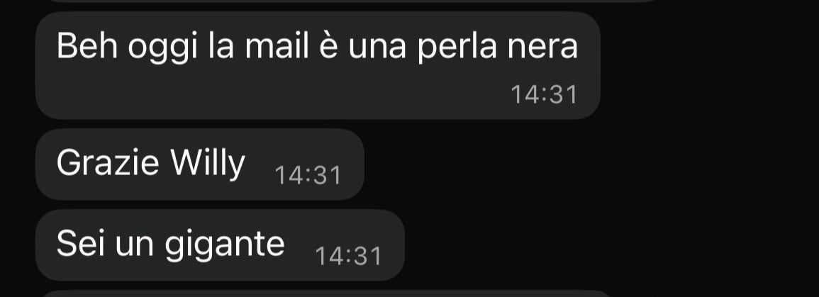 Messaggio WhatsApp di apprezzamento generale per la newsletter