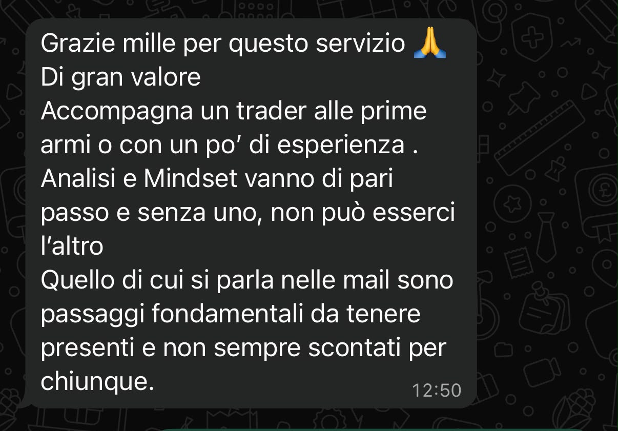 Messaggio WhatsApp sui contenuti di analisi e mindset della newsletter