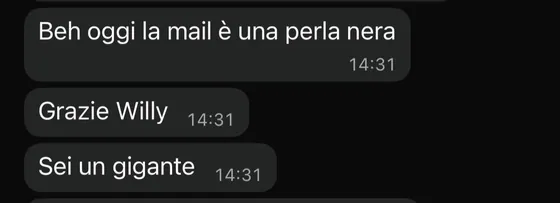 Messaggio WhatsApp di apprezzamento generale per la newsletter