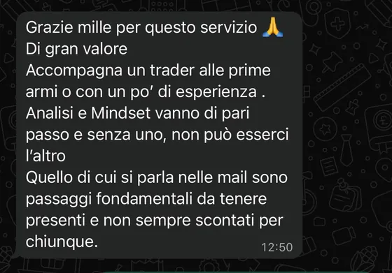 Messaggio WhatsApp sui contenuti di analisi e mindset della newsletter
